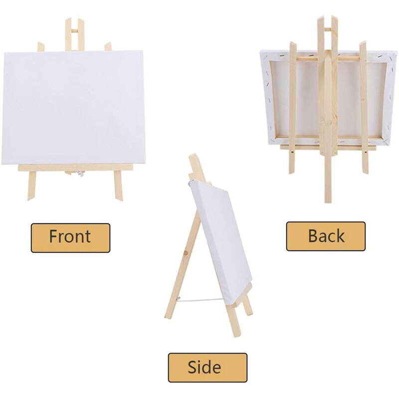 4-Piece Easel Set, 30 x 24 cm Canvas Painting and 40 x 24cm Wooden Easel, Desktop Display Painting Set