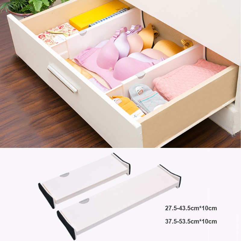Separadores de cajones de dos tamaños de primavera en blanco, organizador de dormitorio de cocina extensible cargado