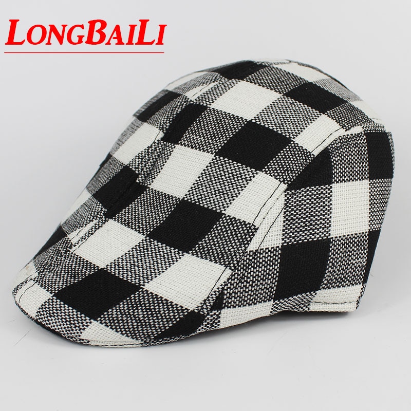 Vinter 56cm headsize svart og hvit rutete låve beret hattemaker gutt visir avis hattemaker shxb 019
