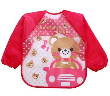 Leuke Cartoon Slabbers Lange Mouw Art Schort Dier Kiel Kinderen Bib Burp Kleding Zachte Voeden Eet Peuter Waterdichte Baberos: 9red bear