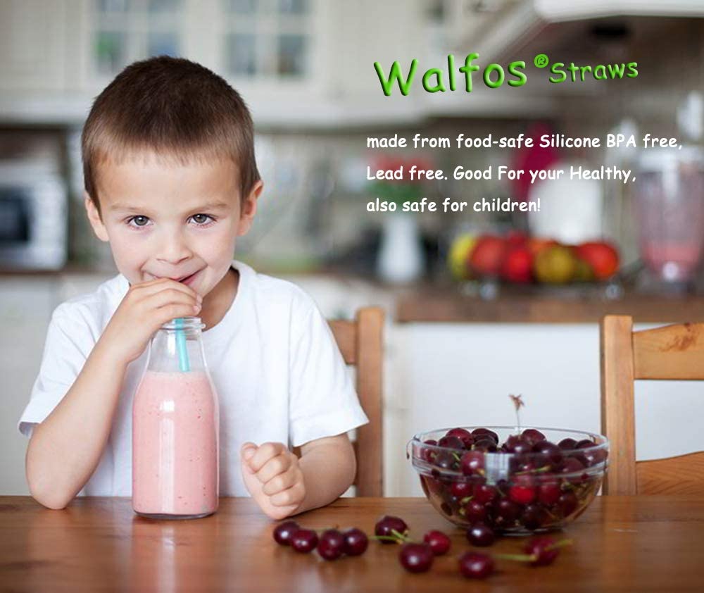 Walfos 6 styk genanvendelige silikone drikkesugerør fødevarekvalitet almindelig størrelse til at drikke