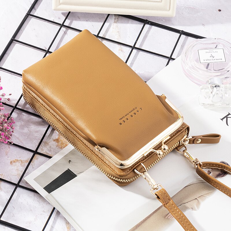 Women's Wallet Double-Layer Mobile Phone Bag Korean Ladies Messenger Shoulder Ultra Soft Multi Card Sto: Yellow