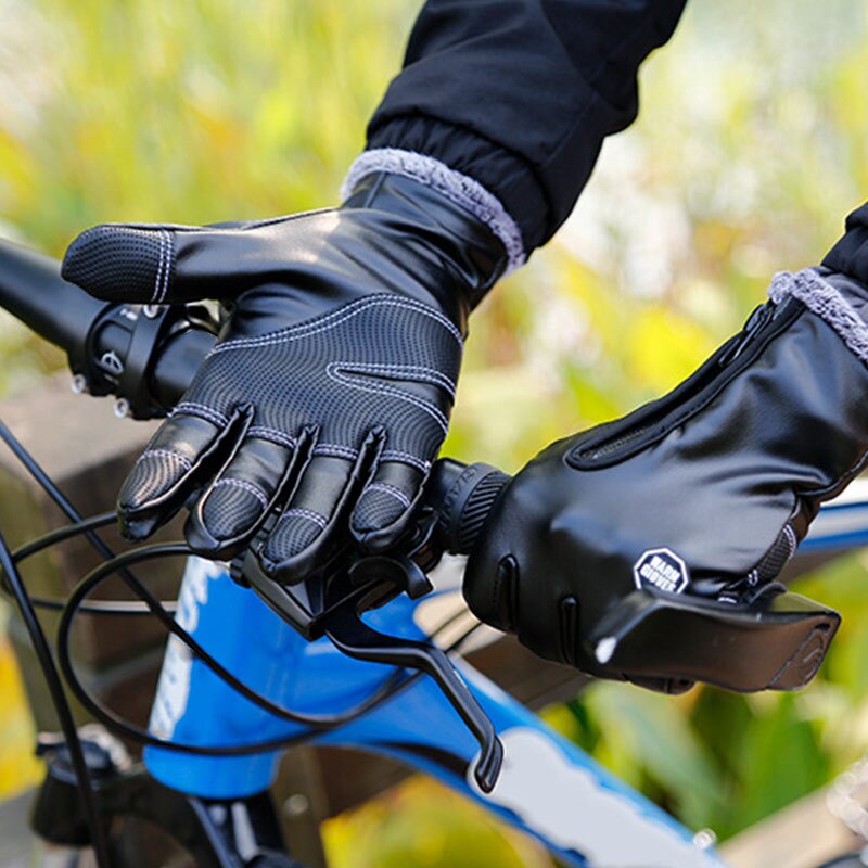 Winter Touchscreen Pu Lederen Handschoenen Rits Waterdichte Pluche Voering Handschoen Voor Unisex Outdoor Bike D88