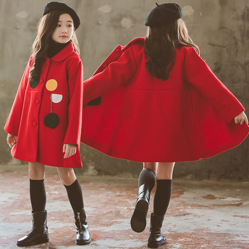 Abrigo de lana grueso para niña, chaquetas largas de invierno, ropa para niño, chaqueta y prendas de vestir, abrigo de lana grande
