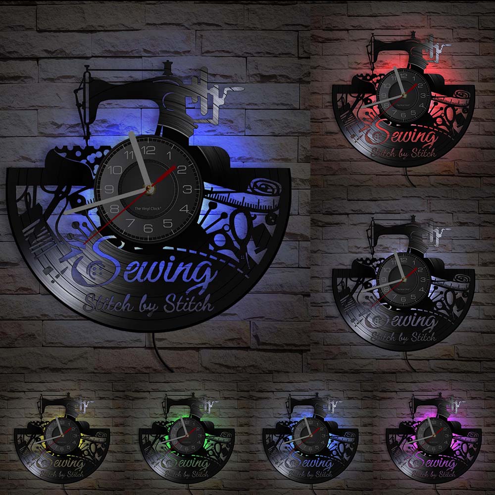 Horloge murale couture Machine à coudre | Citation point par point, Art mural dossier vinyle, horloge murale, mur décor mural, Quilting Vintage, horloge murale: With LED