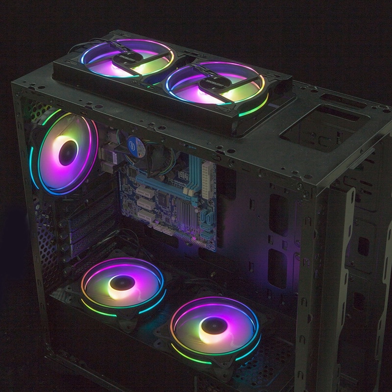 3 Pcs Computer Fans Cooling Fan RGB Internal External Light Emitting Self Rotate RGB Color Change with Controller for Pc