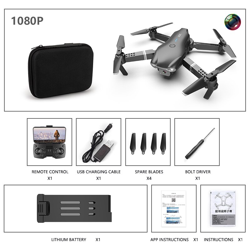 Drone RC 4K HD doppia fotocamera fotografia aerea professionale WIFI FPV pieghevole Quadcopter altezza Hold DronToy: 1080 Black Bag