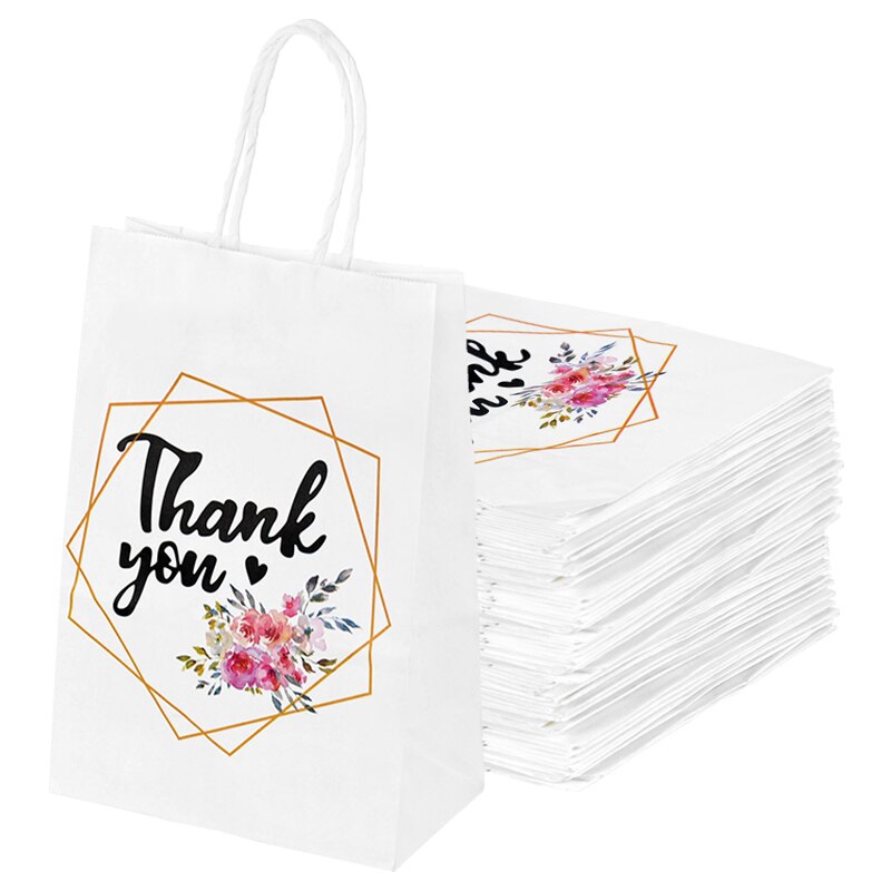 50 Pezzi Sacchetti Carta Con Manici Sacchetti Carta Regalo Addensare Sacchetto Di Carta Kraft Sacchetti Carta Natale Buste Regalo Natale Piccole, 15 x 8 x 21 cm, Bianco
