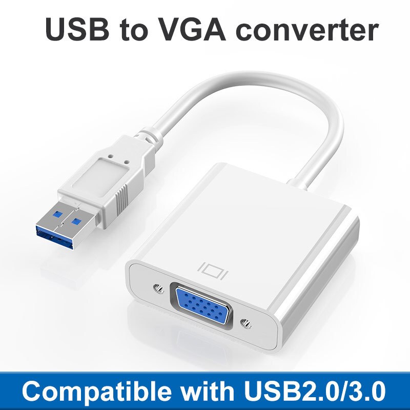 Alfavoce USB to VGA Adapter 1080P Converter External Video Card Multi-display for Laptop PC Monitor Projector Win 7/8: White