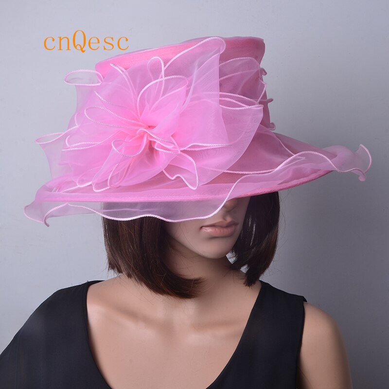 Rosa fucsia negro blanco Organza sombrero, sombrero de boda, Kentucky Derby sombrero para carreras, Copa de Melbourne, iglesia,. Ancho del borde 11 cm.