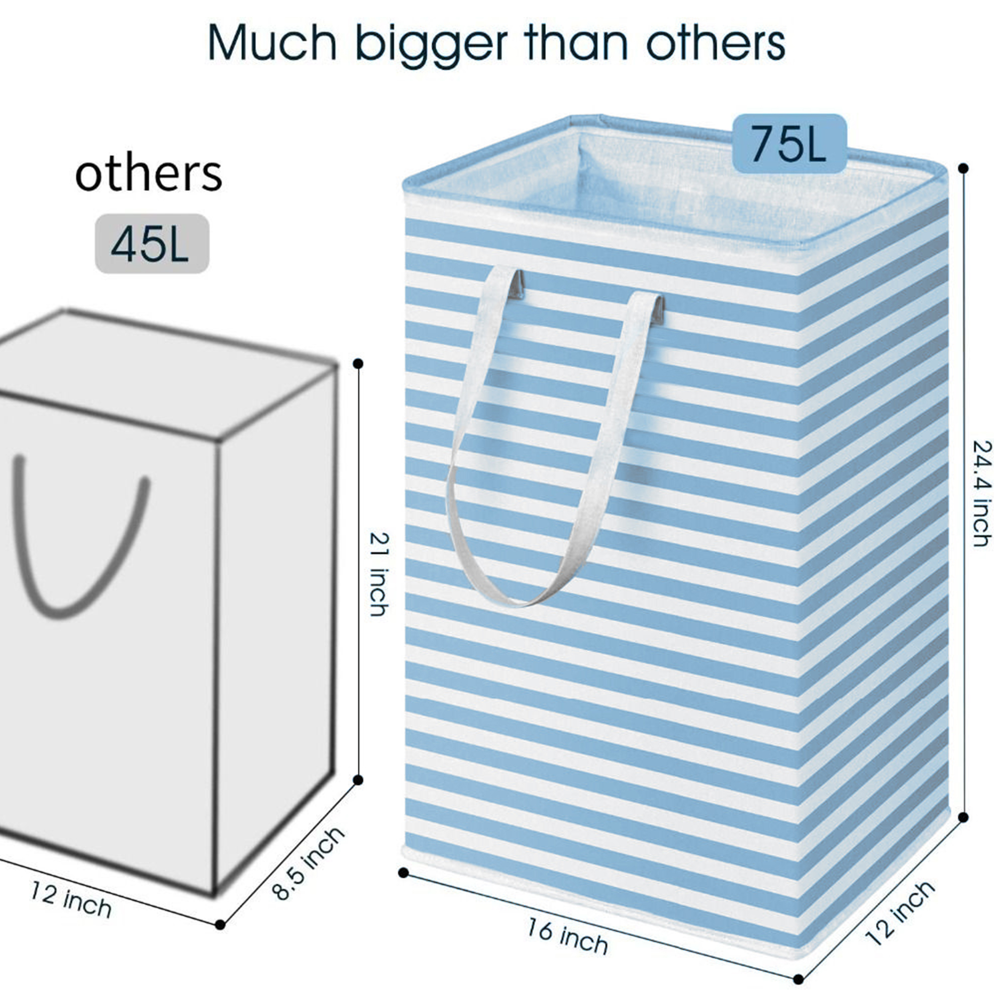 Newest Freestanding Laundry Hamper Horizontal Stripe Printing with Side Handles Clothes Storage
