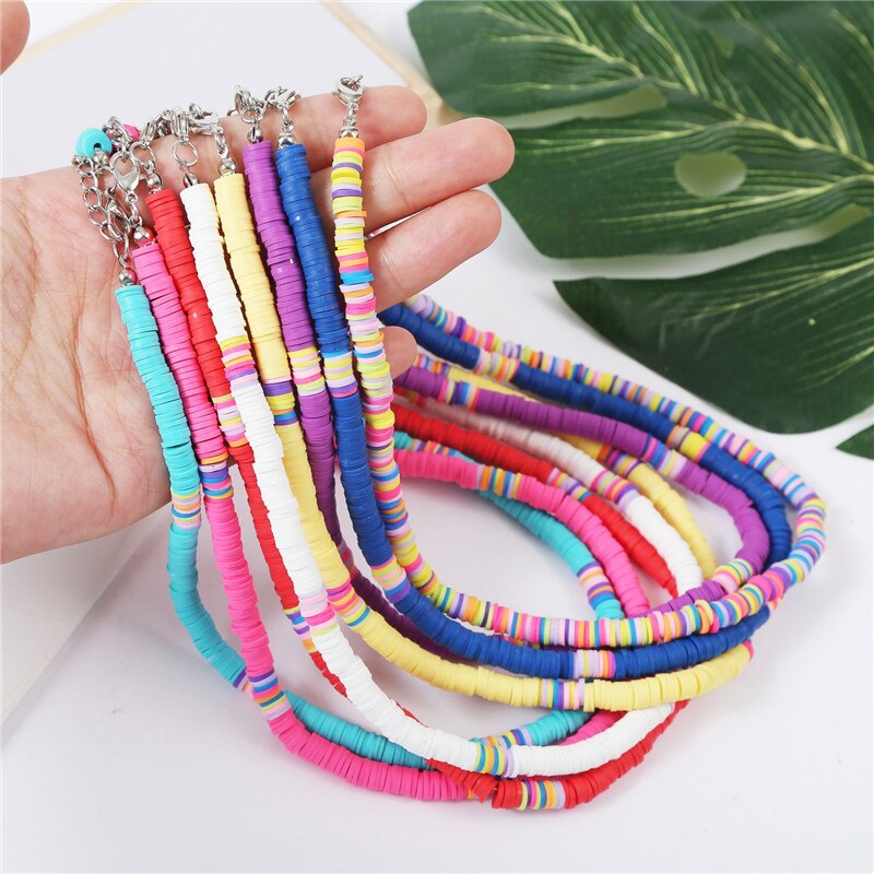 Boho Choker Necklace for Women Handmade Colorful Polymer Clay Beads Collier Necklaces Femme Jewelry Chains