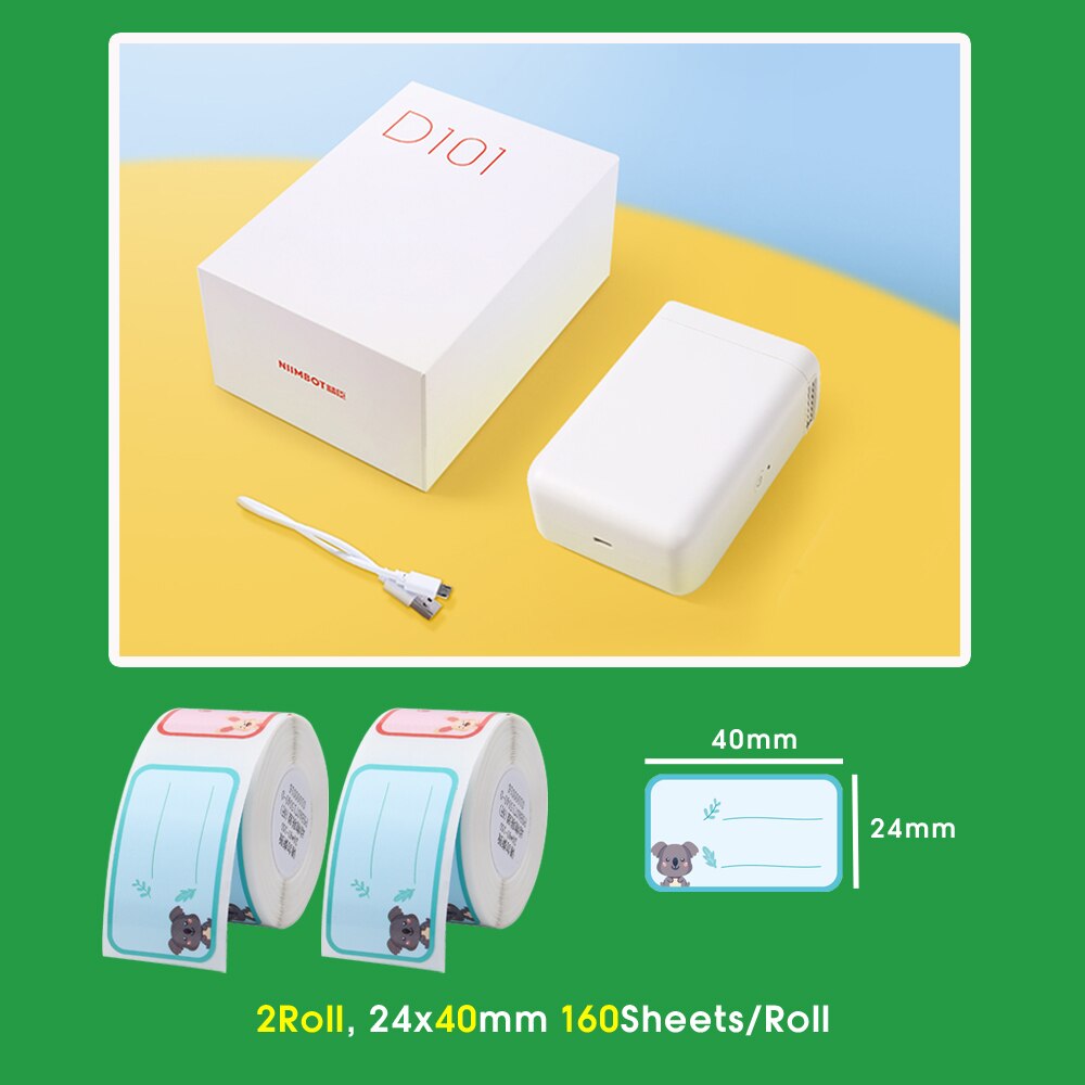 NIIMBOT D101 Portable Wireless Label Maker Machine Mini Pocket Thermal Label Printer 10-25mm Label Width for Retail Store Home: D101 add 2Roll D