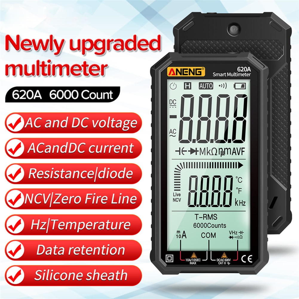 ANENG 620A cyfrowy multimetr AC/DC amperomierz wolt miernik rezystancji miernik Multimetro z termoparą podświetlenie LCD przenośny