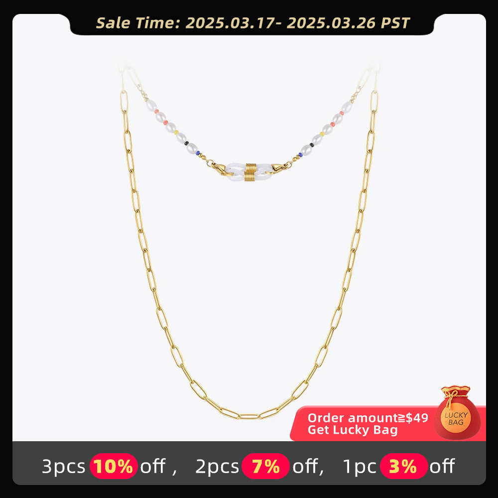 ENFASHION Kleurrijke Bril Ketting Voor Vrouwen Goud Kleur Parel Masker Choker Rvs Mode-sieraden Collier P 213219