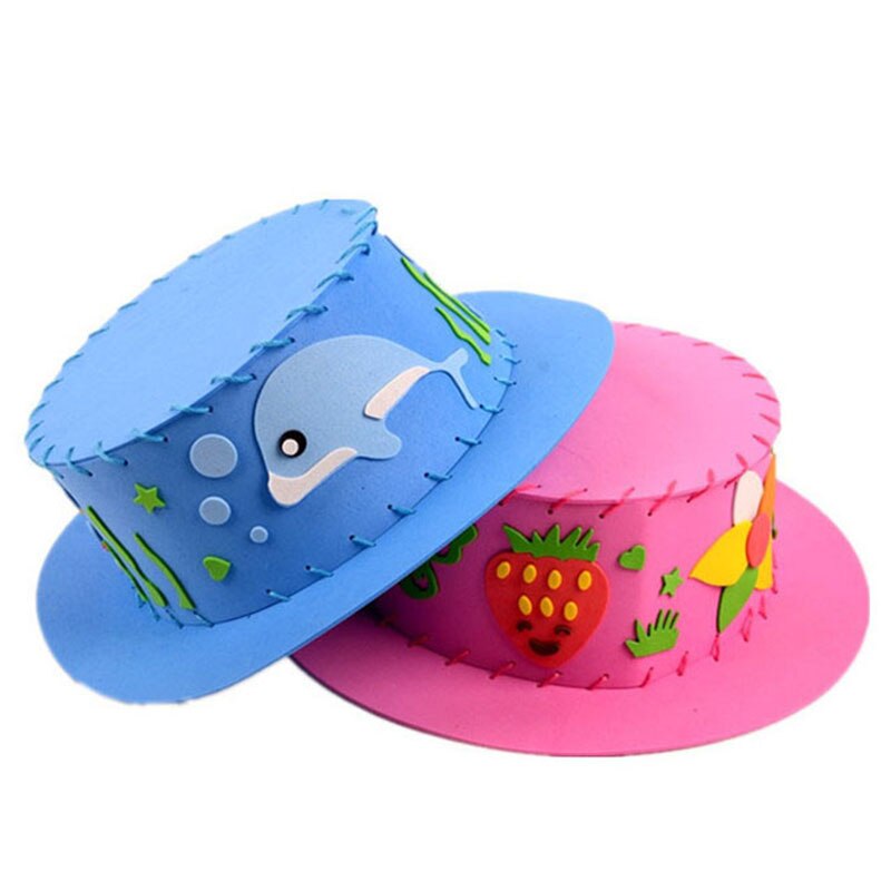 Chapeau tissé en papier mousse EVA créative, 1 pièce, motifs de fleurs et d&#39;étoiles, Art de maternelle, bricolage pour enfants, jouets artisanaux, décorations de fête,