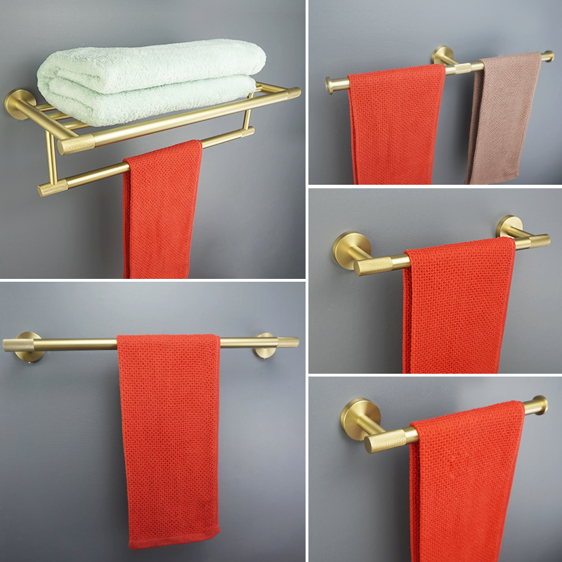 Brushed Gold Bathroom Accessories Set Hardware Kit Wall Mount Hand Towel Bar Rack Toilet Roll Paper Holder Robe Hook Hanger