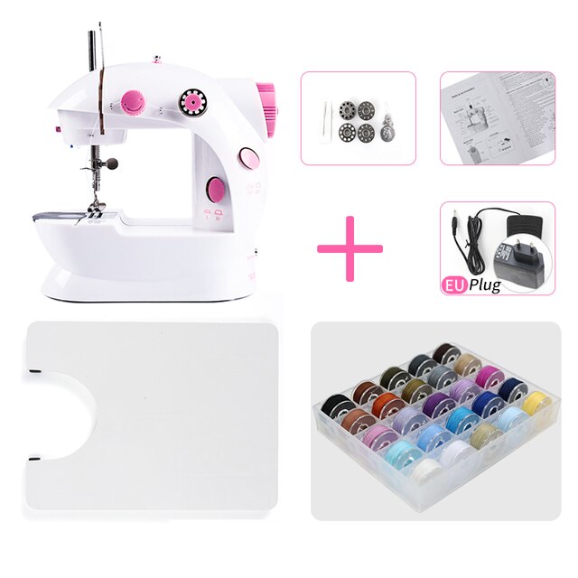 Sewing Machine Portable Household Mini Sew With Foot Pedal Night Light Double Thread Pink Colour For Tailor Table: 03-Z4-EU
