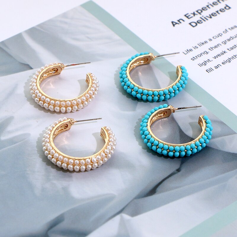 Komi turkis akryl perler perler huggies små ring øreringe til kvinder c-formet cirkel øreringe smykker bijoux brinco  k5554
