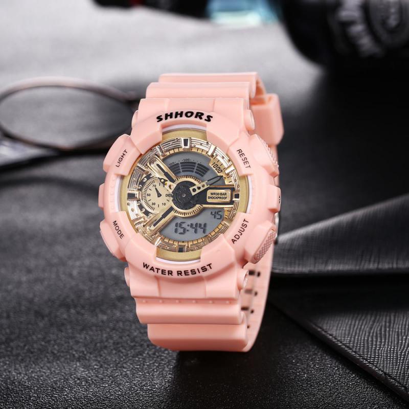 Shhors roze dameshorloges multifunctionele sporthorloges dames led-display analoog digitaal quartzhorloge reloj mujer