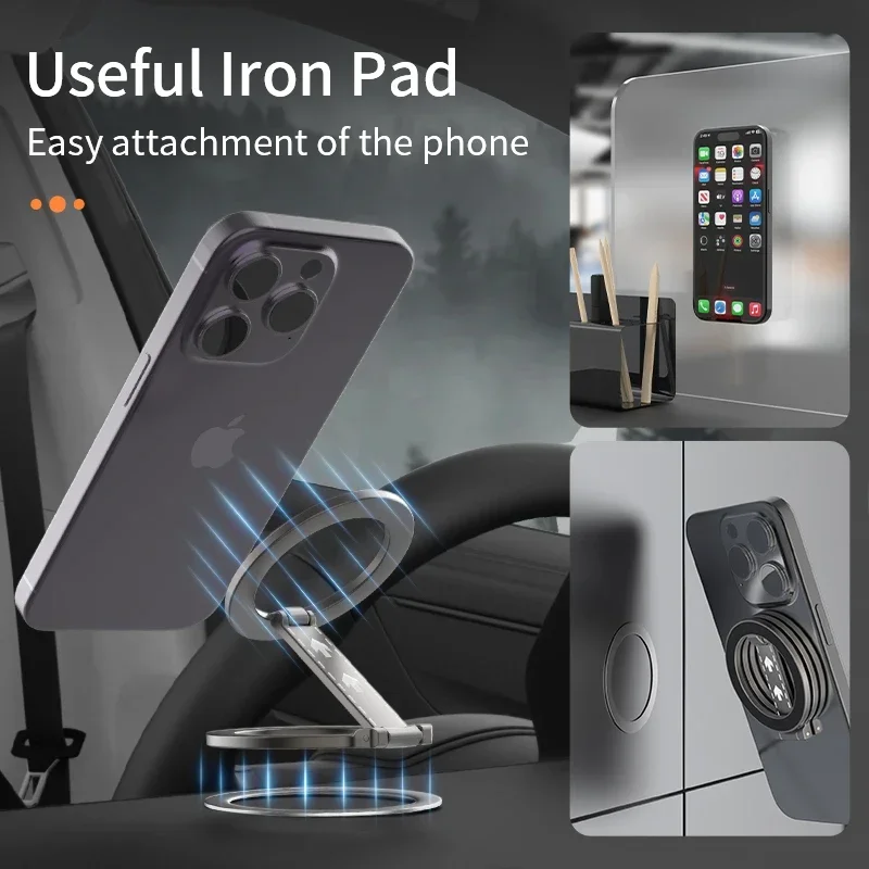Anneau de support de téléphone magnétique Double face, pour béquille MagSafe, poignée magnétique pour iPhone 16 15 14 pour Huawei Xiaomi