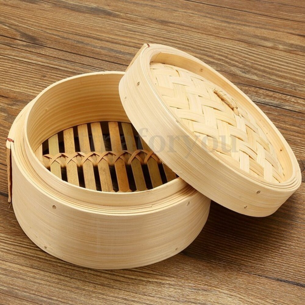 Kinesiska klimpar bambu ångkokare 10/15/20cm med lock dimsum