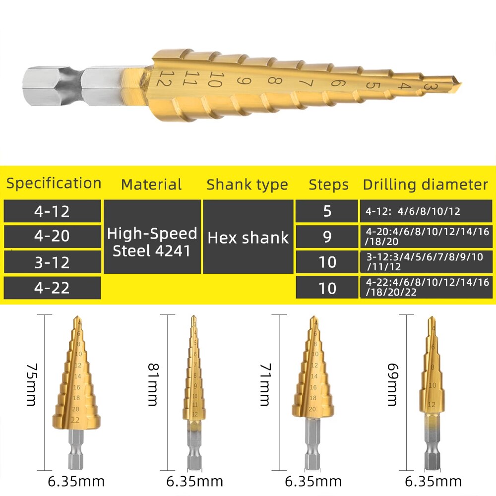 Step Drill Bit Set For Wood Metal Drills Stepped Drill Bits Multifunction Tools Woodworking Cone