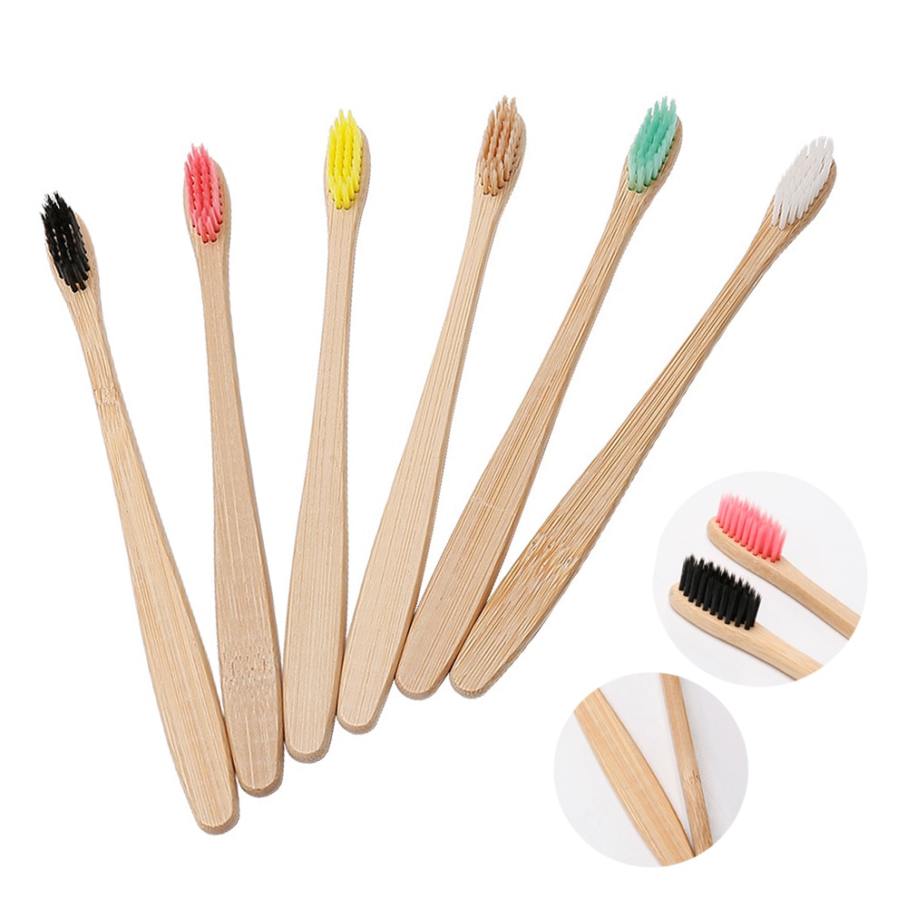 10Pcs Toothbrush Eco-Friendly Rainbow Bamboo Soft Fibre Toothbrush Biodegradable Teeth Brush Solid Bamboo Handle Toothbrush