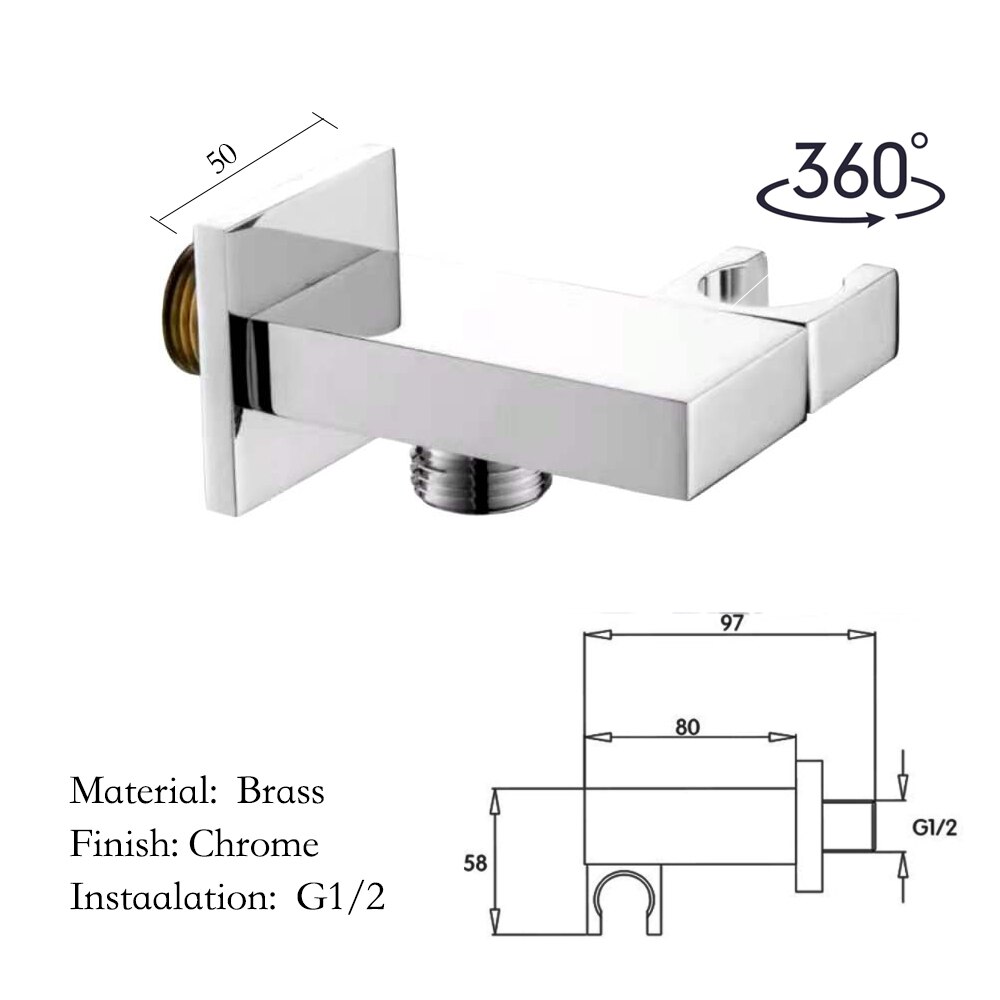 Solid Brass Bathroom Shower Head Connector /Holder with Water Outlet, Wall Mounted Connector Bracket For Shower Accessories: Model 8