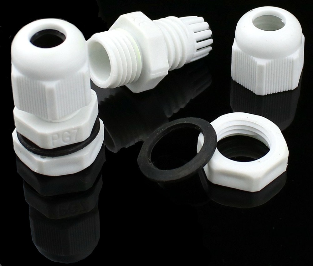 10 stk  ip68 pg7 3-6.5mm vandtæt nylon kabelforskruning ingen vandtæt pakning plast kabelforskruning hvid