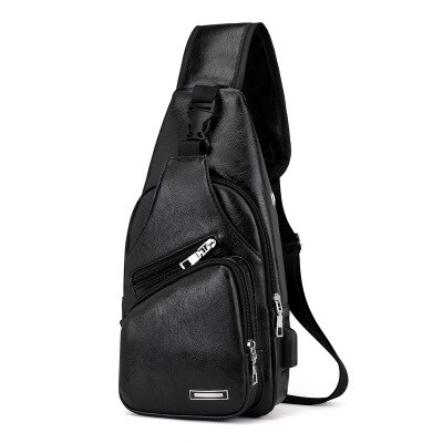 Vintage Mens PU Leather Shoulder Bags Function Travel Storage Bag Male Sling Waist Bag Documents Storgage Chest Pack: Black