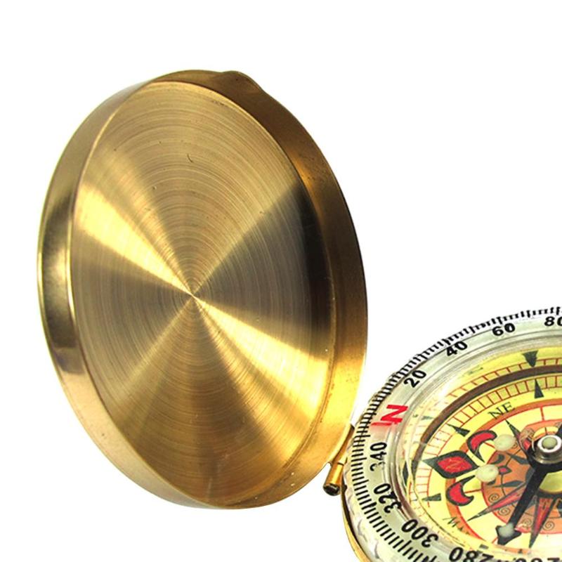 Portable Pocket Brass Gold Plated Copper Compass for Outdoor Camping Hiking Navigation with Noctilucence Display Outdoor Tools