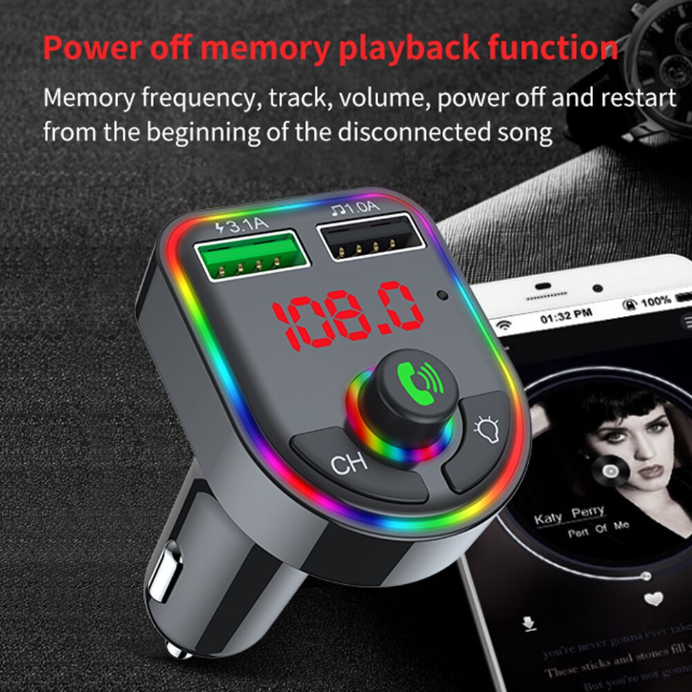 Kit de reproductor MP3 para coche, cargador rápido USB Dual, Bluetooth 5,0, transmisor FM, manos libres, inalámbrico, 12V-24V, Audio de coche