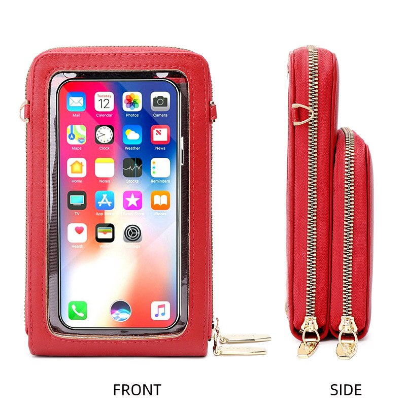 Transparante Tastbaar Telefoon Pocket Schoudertassen Voor Vrouwen Handtas Dames Kleine Crossbody Bag Pu Leer Vrouwelijke Messenger Purse: Red