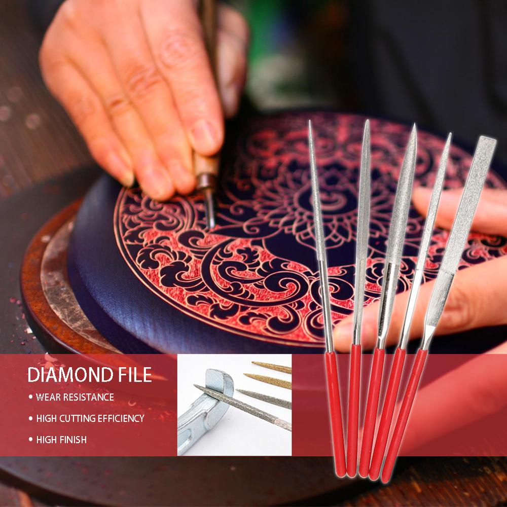 5pcs Mini Needle File Set Diamond Coated 140mm for Ceramic Glass Gem Stone Hobbies and Crafts for Jade Polishing Wood Carving