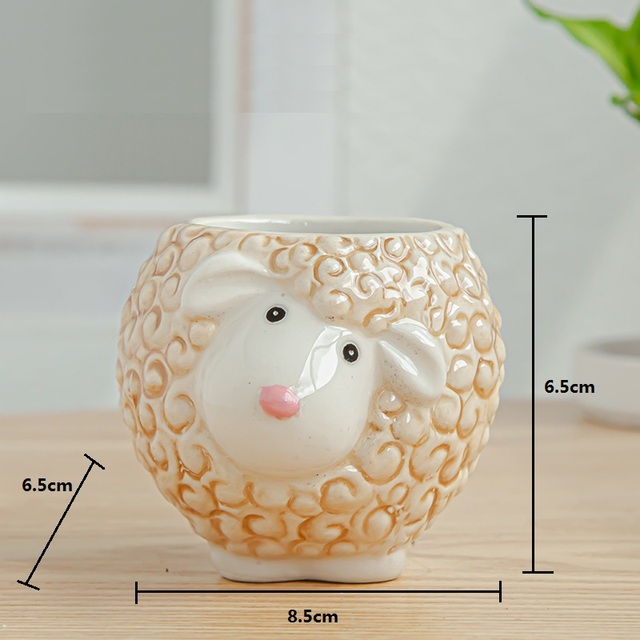 Maceta de cerámica con dibujos de animales, Mini maceta con Cabeza de Vaca, cebra, oveja, suculentas, bonsái, decoración del hogar, estilo nórdico: F