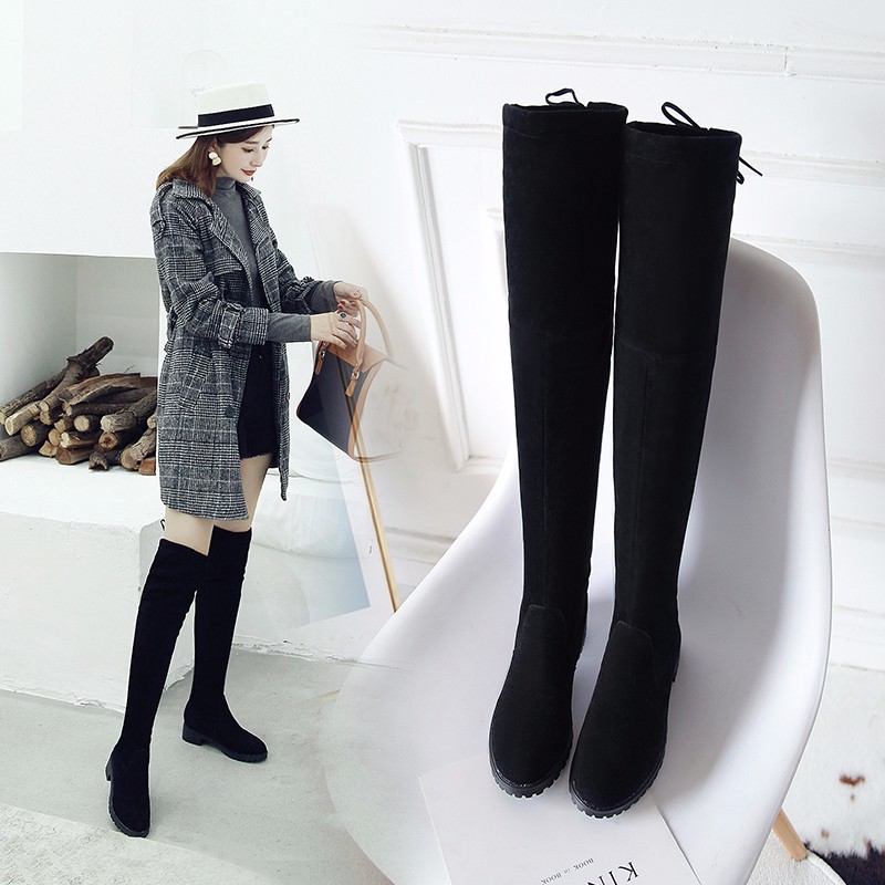Thigh High Boots Female Winter Boots Women Over the Knee Boots Flat Stretch Sexy Shoes Black XL34--41 riding boots