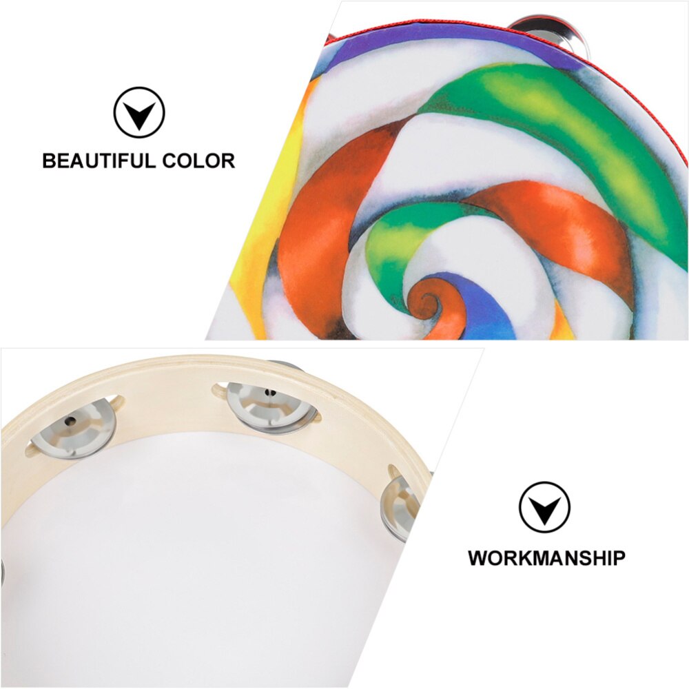 1pc Handheld Tamburin Lutscher Muster Trommel Glocke Percussion Instrument