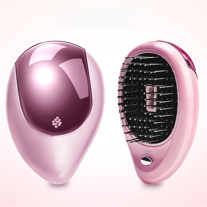 Elektrisk jonisk hårborste mini hårborste kam massager vibration hår hårbotten massager borste antistatisk jonisk hårborste: Rosa