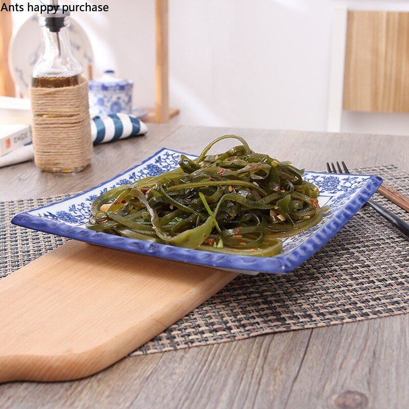 Ceramika niebiesko-biała patelnia robić steków restauracja zachodnia płyta strona główna kwadratowe płytki talerz hotel dekoracyjne zastawy stołbyć winnym płytkie naczynie