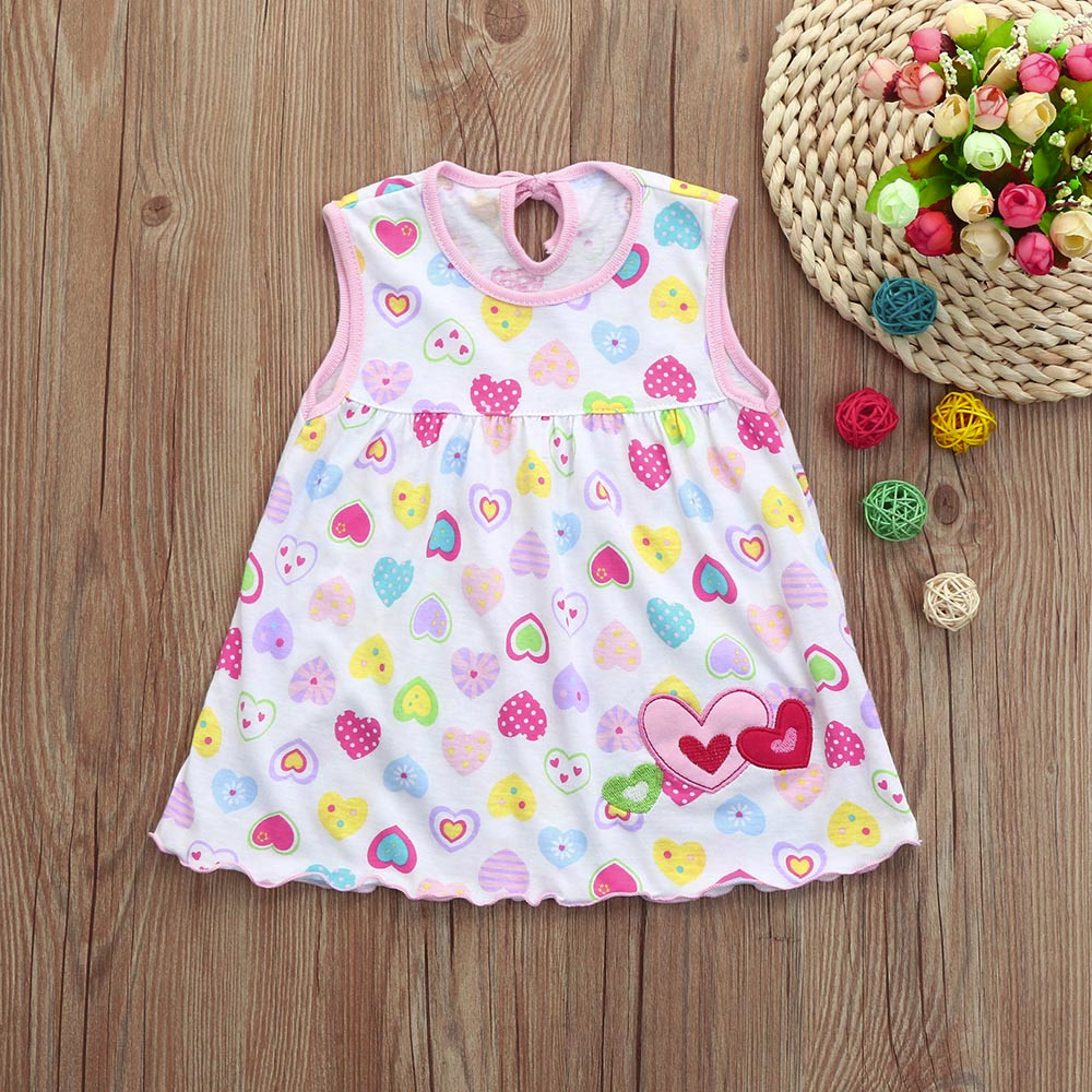 Sommer Mädchen Kleid Kleinkind Nettes Baby Baumwolle Blume freundlicher Punkt Abschläge T-Shirt Weste Ärmelloses Mädchen lässig freundlicher Kleidung: D