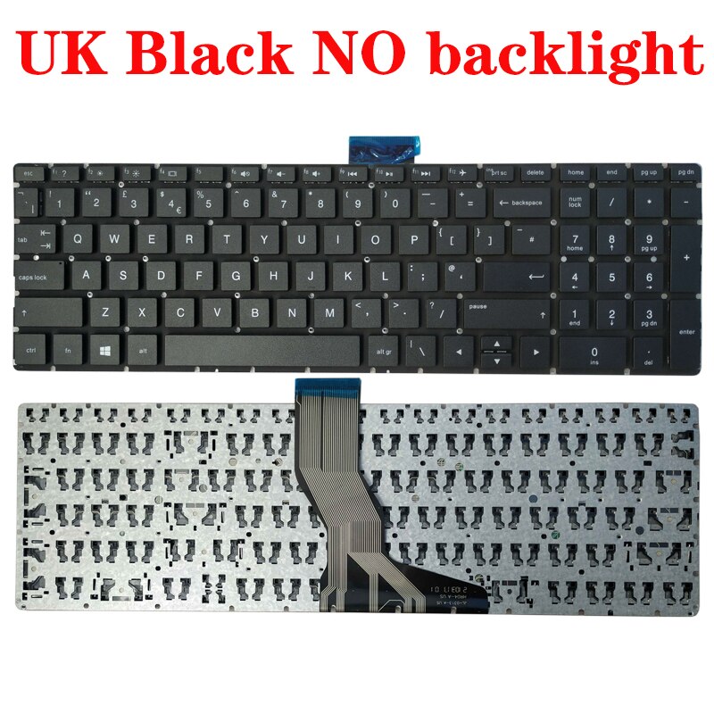 US/UK/SP/GR Laptop keyboard for HP 15-BS 15-BR 15-BW 15T-BR 15Q-BU 15T-BS 15Z-BW 250 G6 255 G6 256 G6 258 G6 TPN-C129 TPN-C130: UK black NO backlit