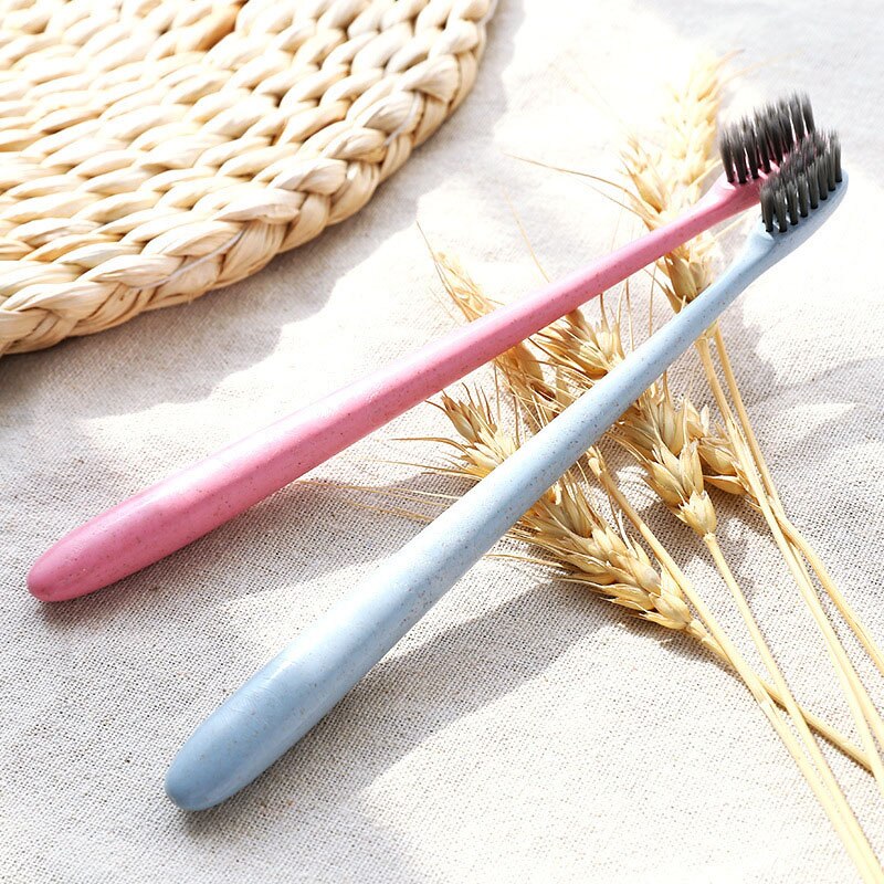 1pc material do talo de trigo escova de dentes ultra fino super macio cerdas escova de dentes simples titular escova de limpeza profunda para cuidados orais