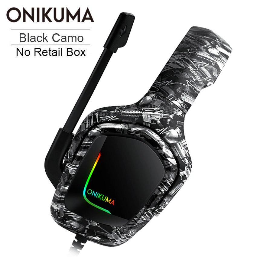 ONIKUMA K20 PS4 Headset casque PC Gamer Stereo Gaming Hoofdtelefoon met Mic/Led Licht voor XBox One/Laptop tablet: Black Camo No Box