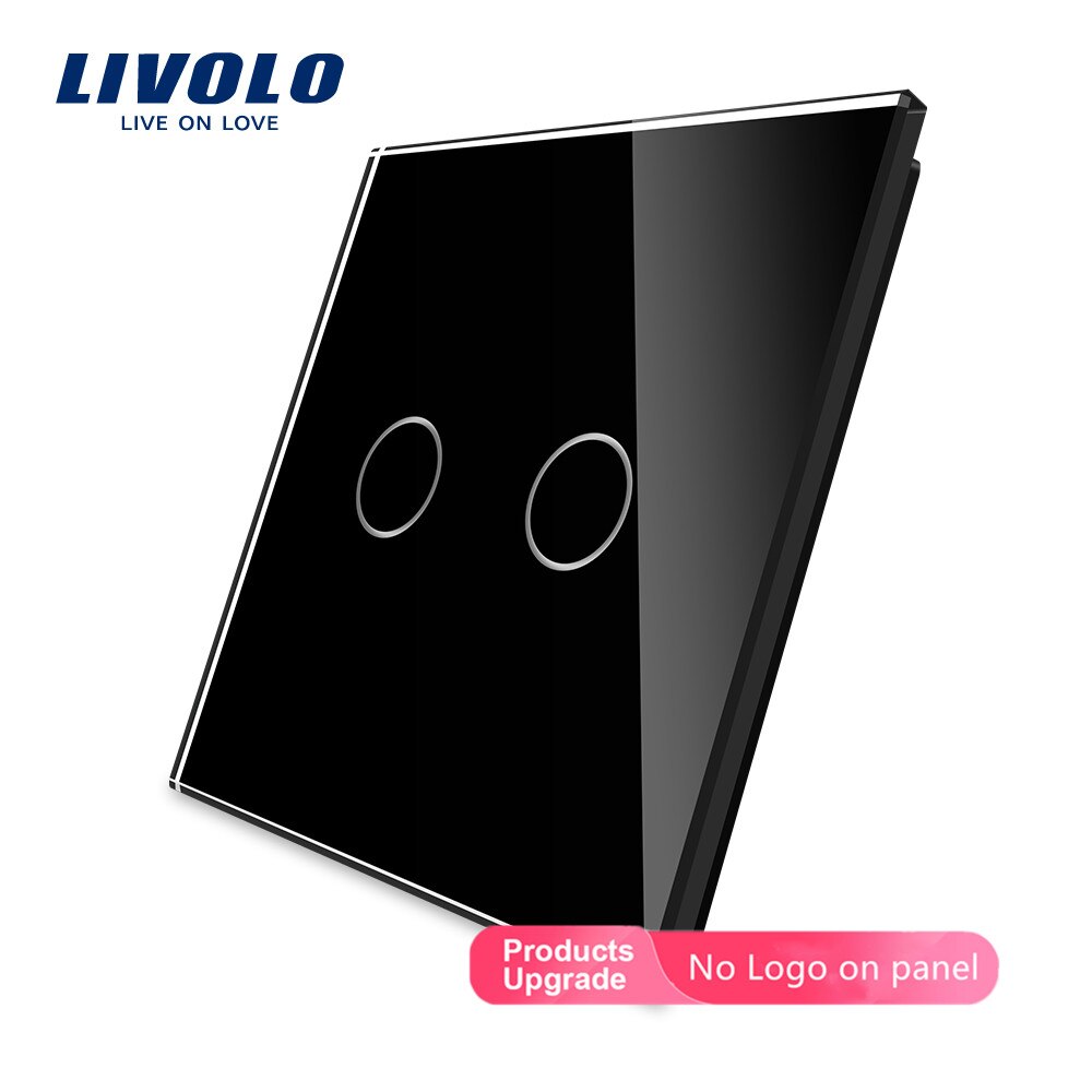 Livolo, cristal de perla blanco de lujo, estándar de la UE, Panel de cristal individual para 2 entradas, Interruptor táctil de pared, VL-C7-C2-11 (7 colores): Black