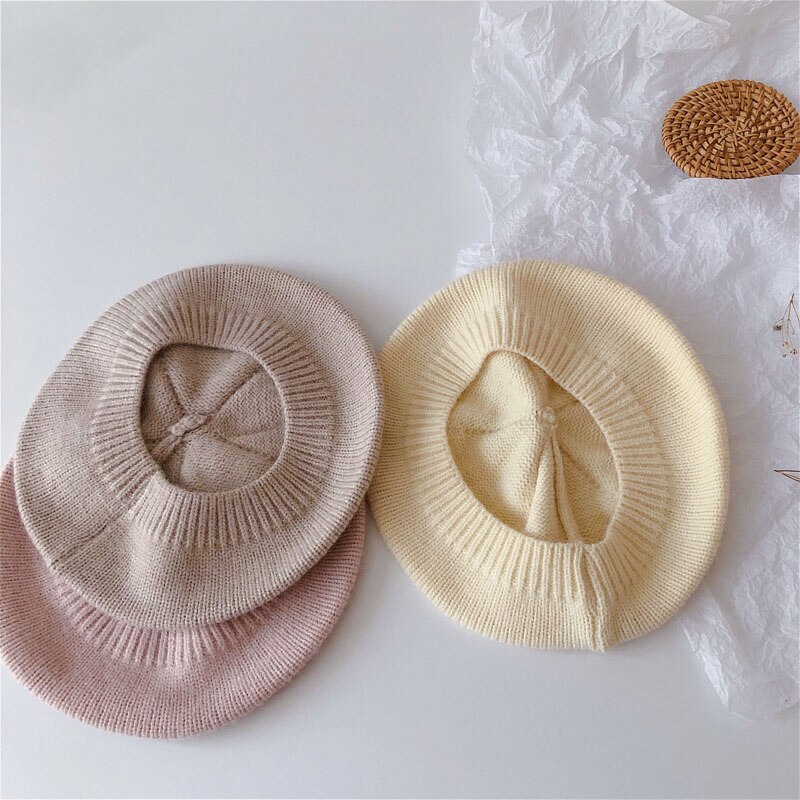 Gorros coreanos para bebé, Boina de Color sólido para niñas, Boina de punto Vintage para otoño e invierno, gorro de pintor artístico para niños