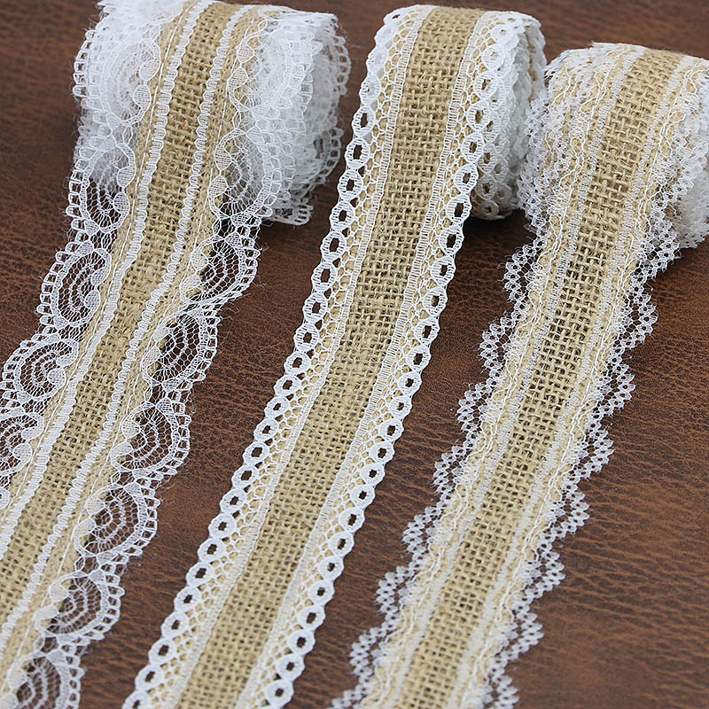 Rouleau de dentelle de lin avec bordure blanche, décoration de mariage, accessoires pour cheveux à la maison, rideaux de nappe à nœud bricolage, 38mm-58mm, 2 mètres