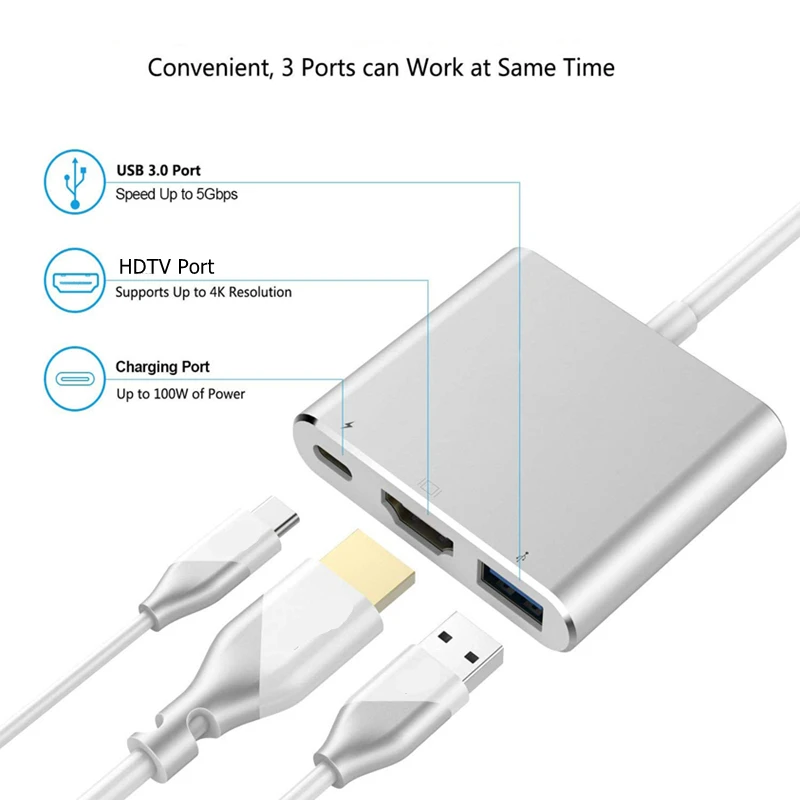 Koncentrator USB C na 4K HDTV Stacja dokująca USB 3.0 typu C do Macbooka iPad Samsung S20 Dex Xiaomi 12 TV PS5 Nintendo Switch