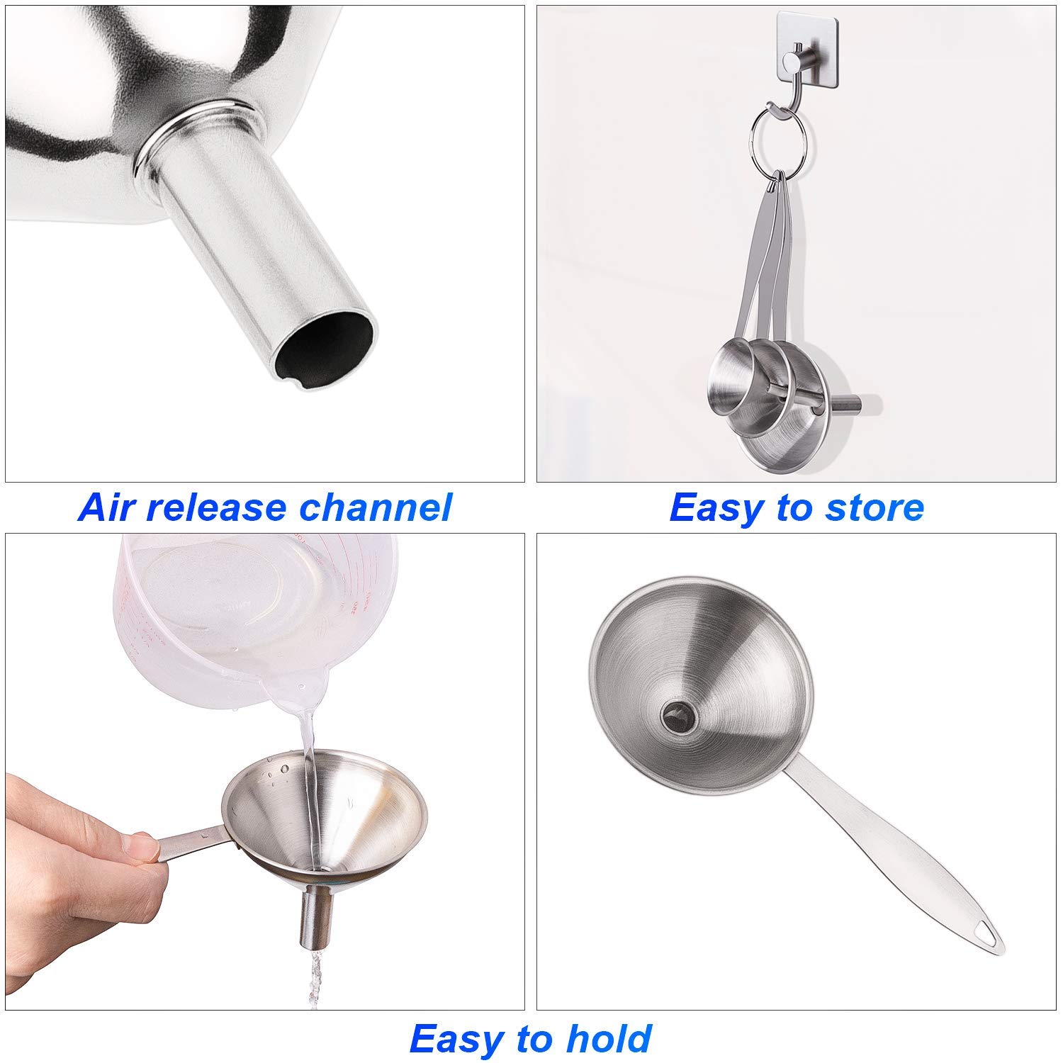 Stainless Steel Funnels For Kitchen With Handles Dry Ingredients & Powder, Durable And Dishwasher Safe-Set Of 6
