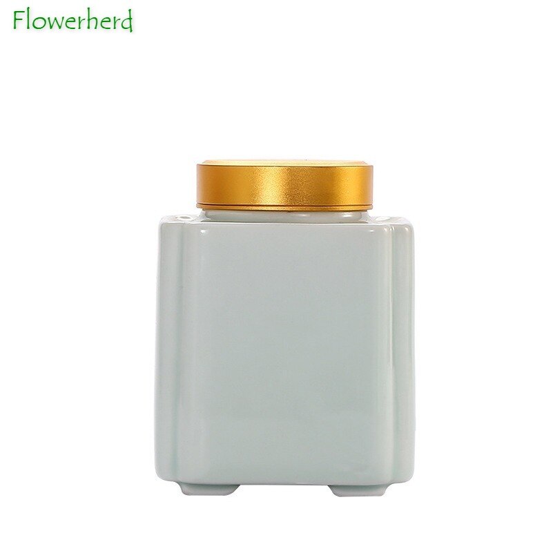 Ceramic Porcelain Tea Caddy Teaware Tea Container Square Sealed Waking Tea Can Household Tea Packaging Caddy Tea Storage